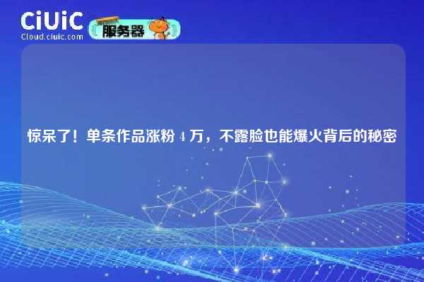 惊呆了!单条作品涨粉 4 万,不露脸也能爆火背后的秘密 第1张 惊呆了!单条作品涨粉 4 万,不露脸也能爆火背后的秘密 第1张
