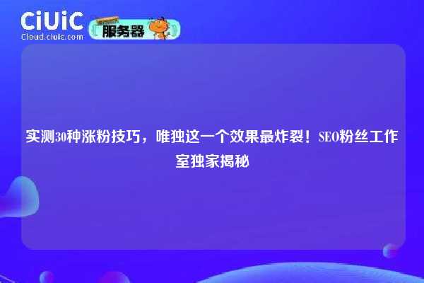 实测30种涨粉技巧,唯独这一个效果最炸裂!SEO粉丝工作室独家揭秘 第1张 实测30种涨粉技巧,唯独这一个效果最炸裂!SEO粉丝工作室独家揭秘 第1张