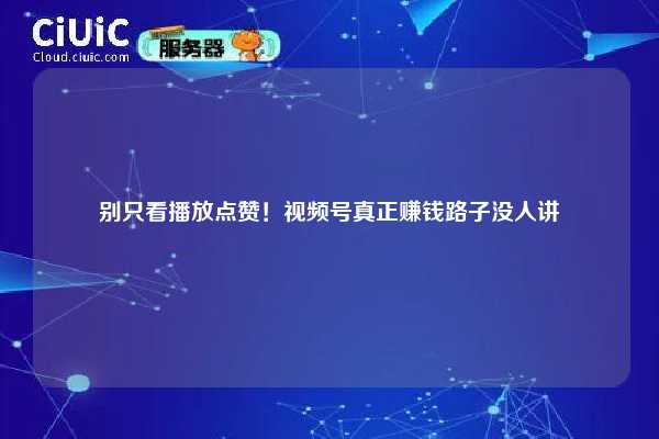 别只看播放点赞!视频号真正赚钱路子没人讲 第1张 别只看播放点赞!视频号真正赚钱路子没人讲 第1张